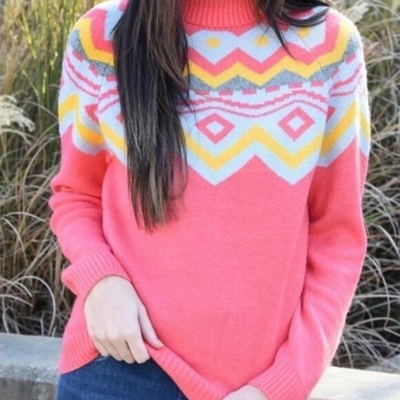 THML Coral Fair Isle Turtleneck Sweater, Size S - Picture 8 of 9